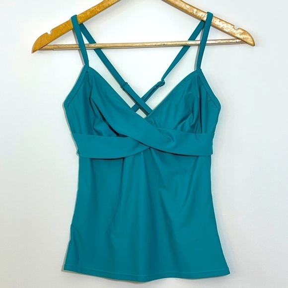 Athleta Teal Wrap-Front Tankini Top 32 B/C - Picture 1 of 8